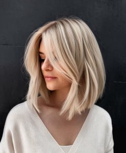 Sun-Kissed Lob with Bangs