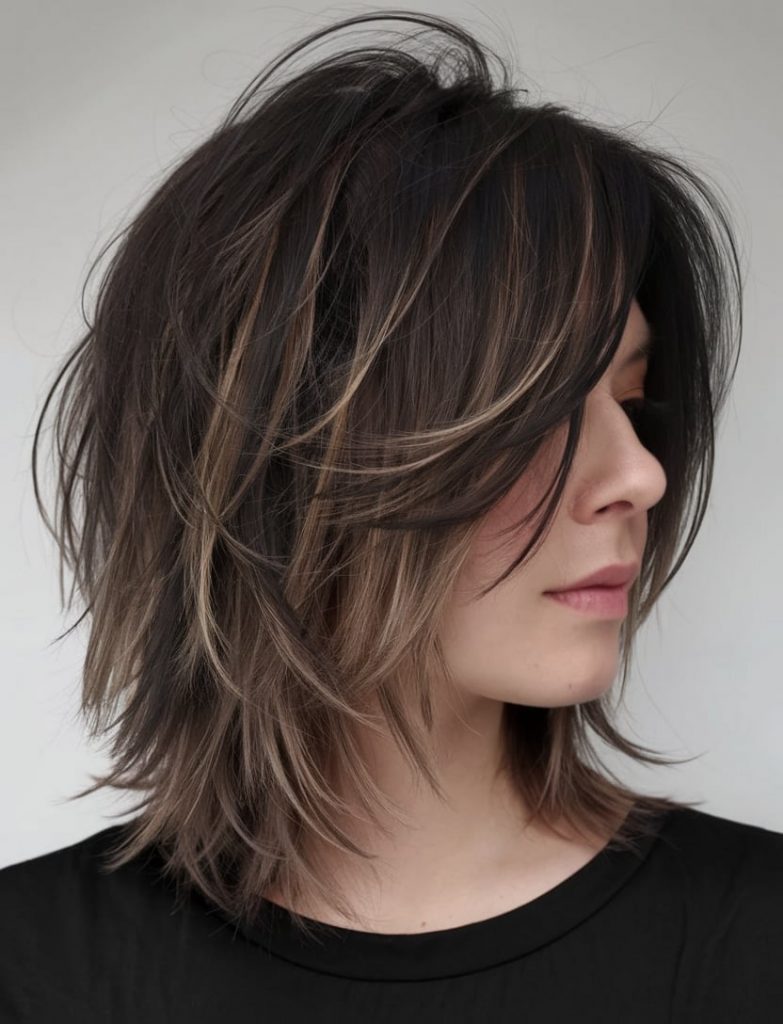 Layered Brunette Bob with Face-Framing Highlights
