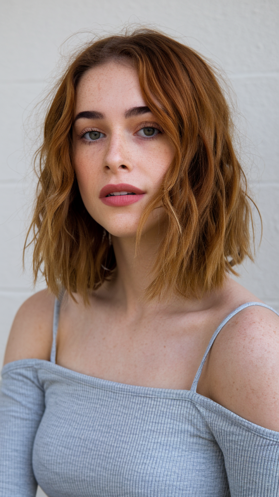 Textured Lob with Auburn Glow