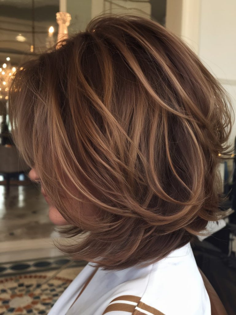 Tousled Brunette Shag with Subtle Highlights