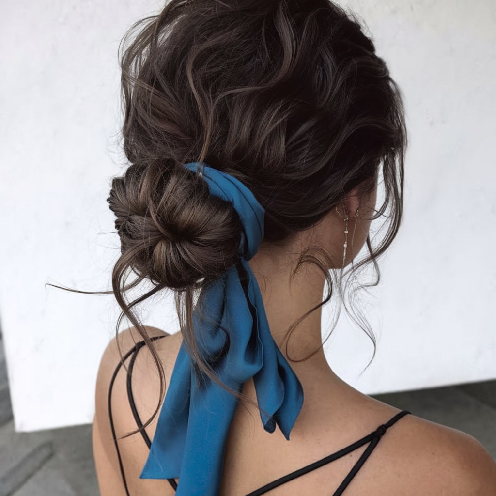 Modern Low Bun with a Ribbon Accent
