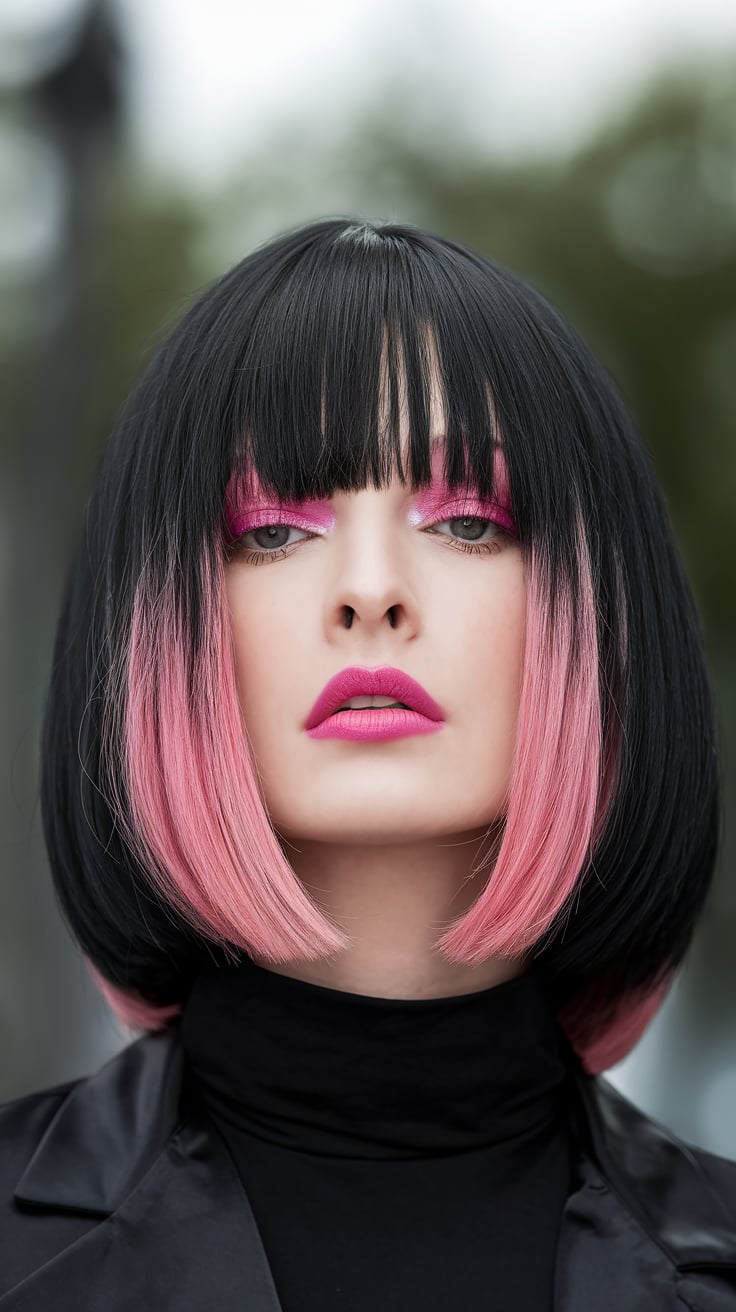 Playful Pink and Black Contrast Bob