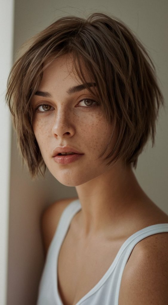 Soft Brunette Bob with Wispy Bangs