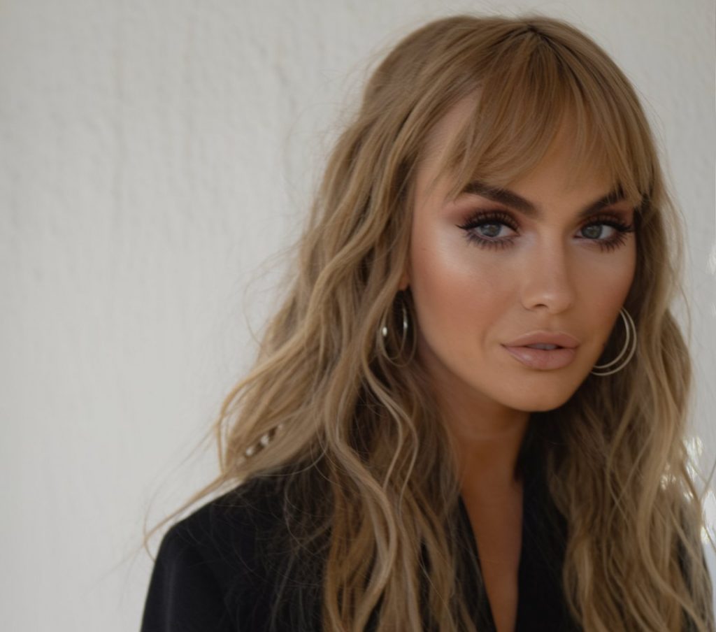 Golden Blonde Waves with a Soft Curtain Fringe