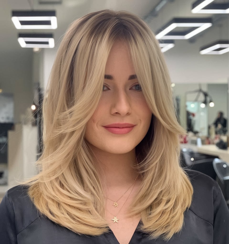 Voluminous Curtain Bangs with Layers