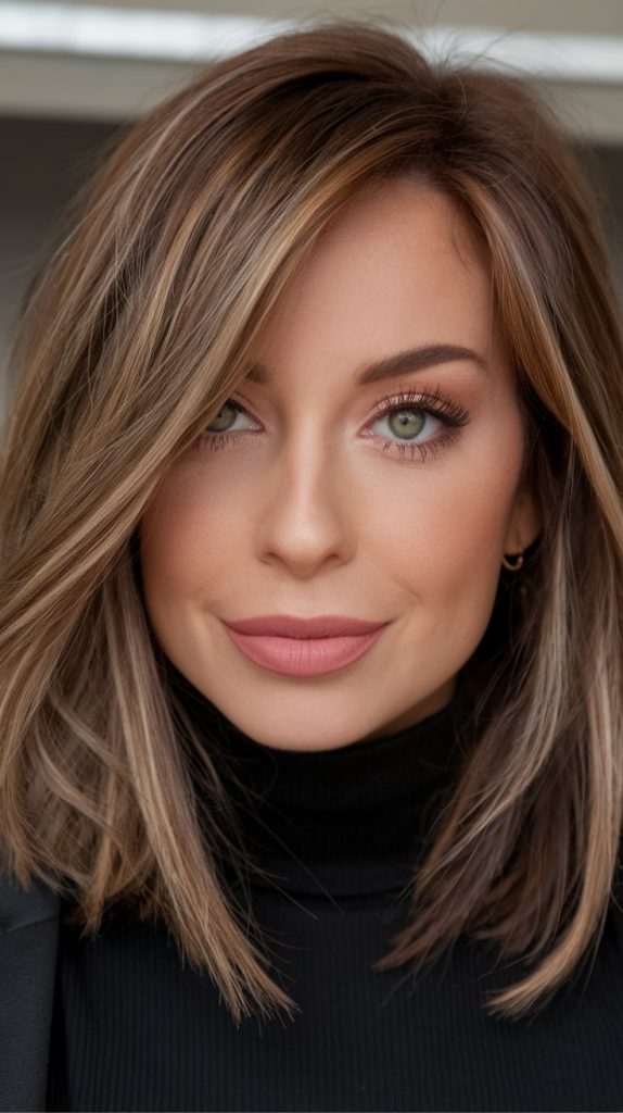Textured Lob with Soft Curtain Bangs