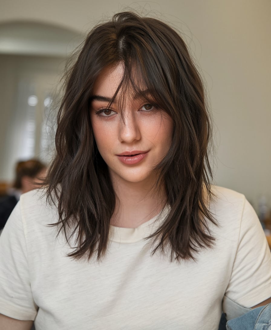 Textured Lob with Curtain Bangs