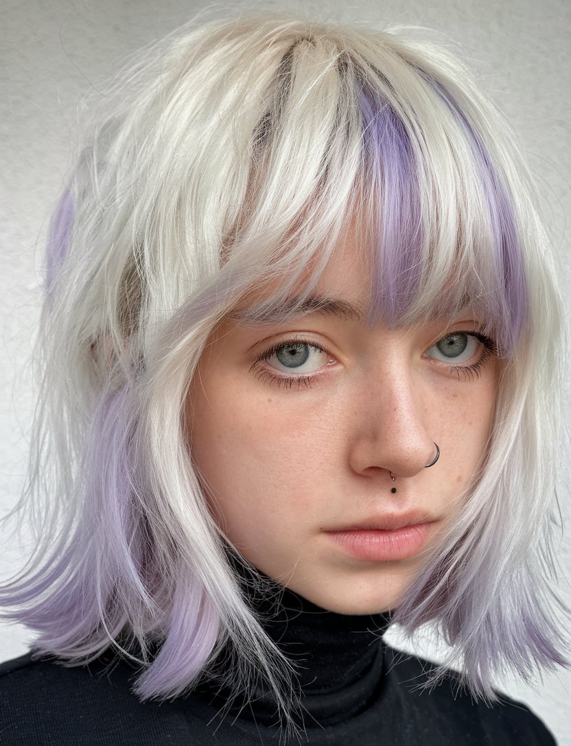 White Blonde with Lilac Highlights