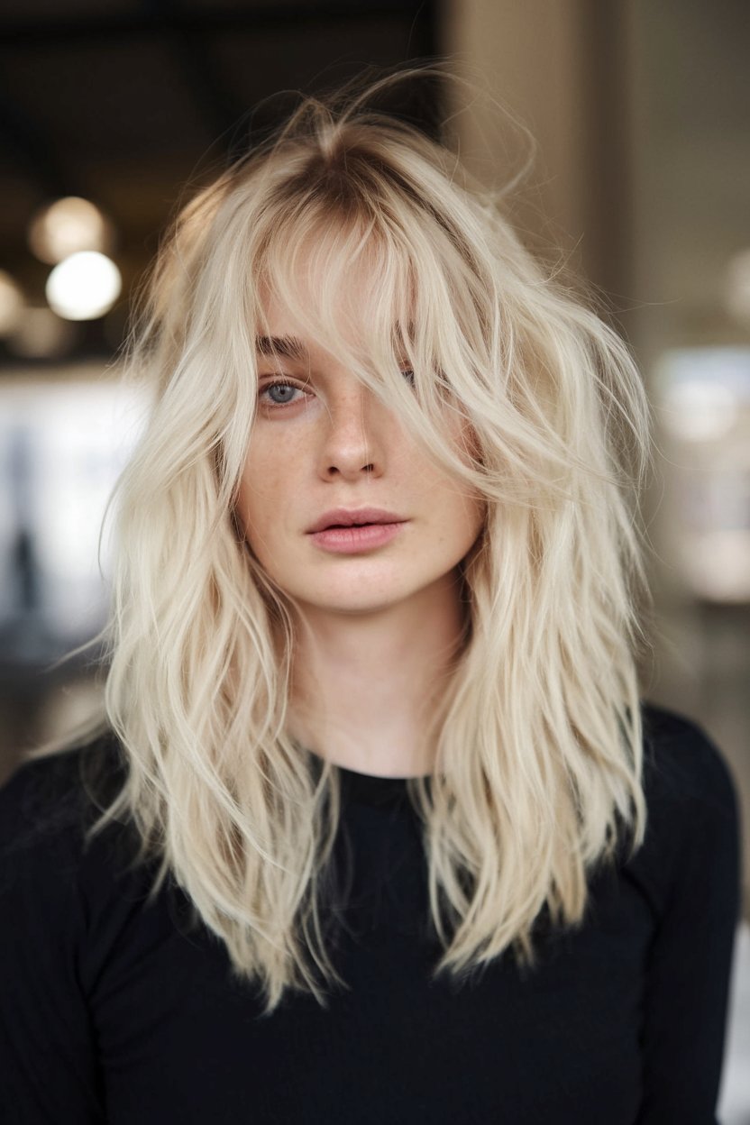 Messy Waves with Curtain Bangs