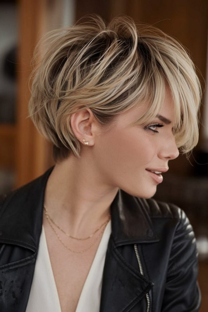 Tousled Pixie Bob with Side-Swept Bangs