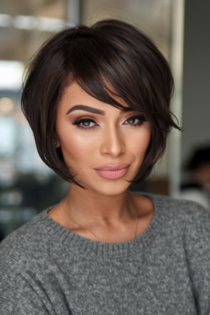 Textured A-Line Bob with Brunette Highlights