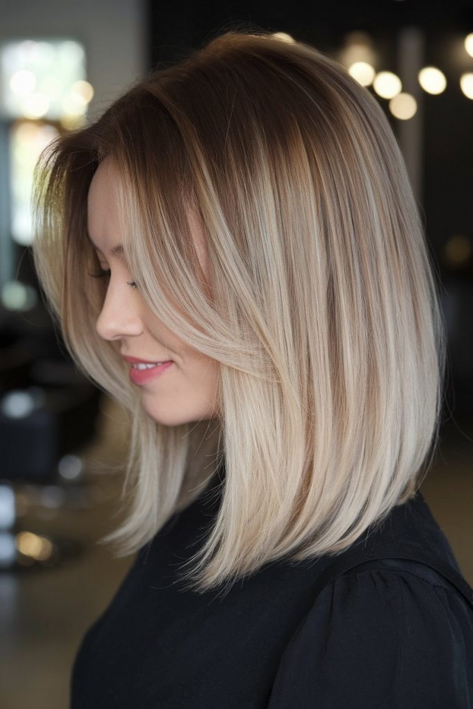 Sleek Lob with Subtle Face-Framing Layers