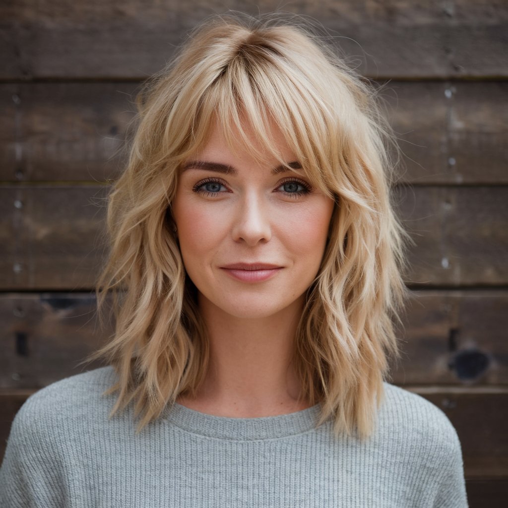 Tousled Honey Blonde Mid-Length Cut