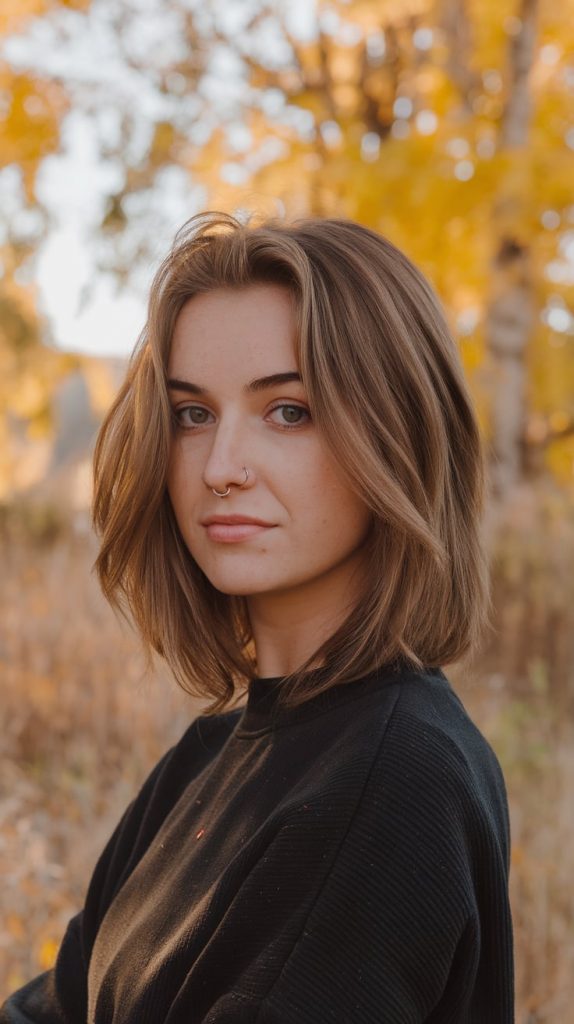 Chic Brown Lob Perfect for Evening Events