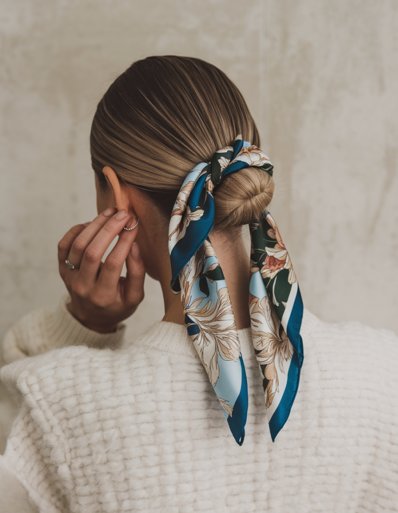 Low Bun with a Scarf Accent