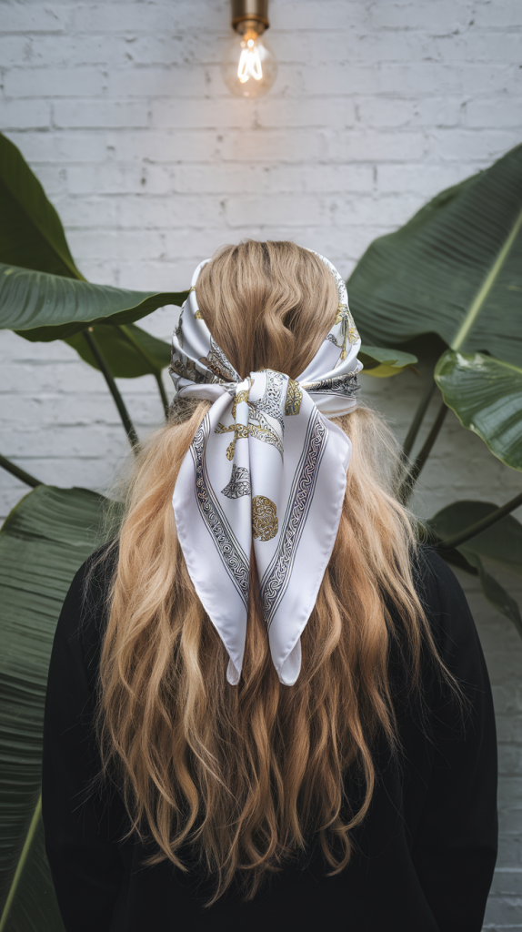 Half-Up Waves with a Silk Scarf