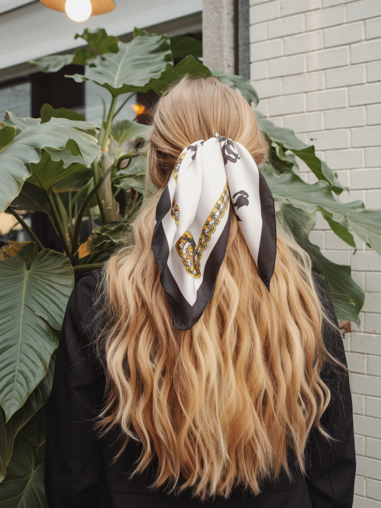 Half-Up Waves with a Silk Scarf