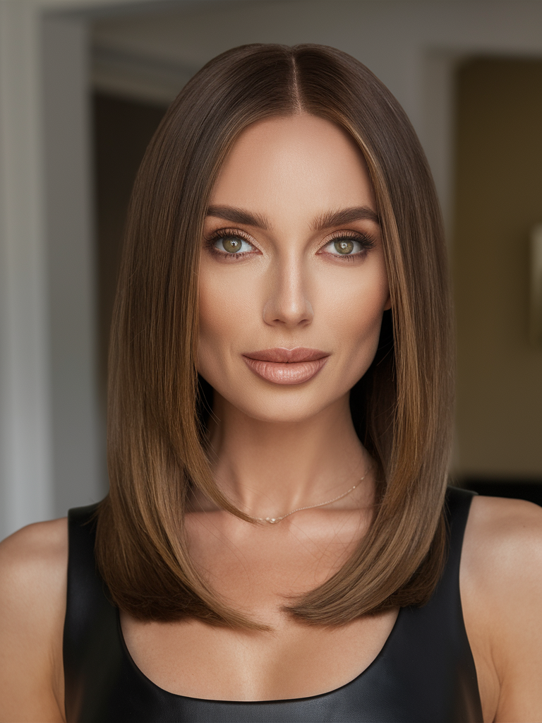 Softly Layered Lob with a Center Part