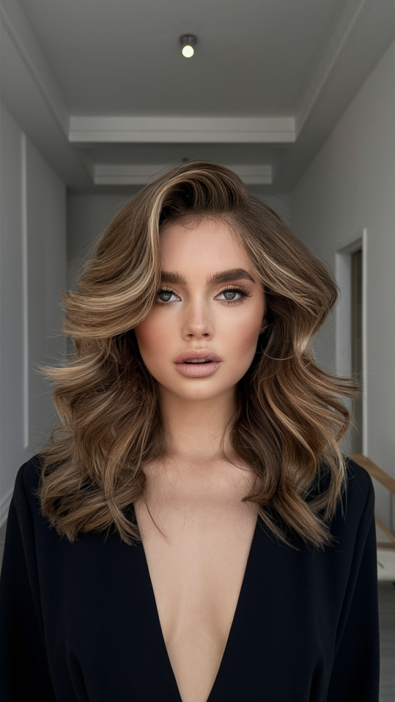 Fluffy Curtain Bangs with Caramel Balayage