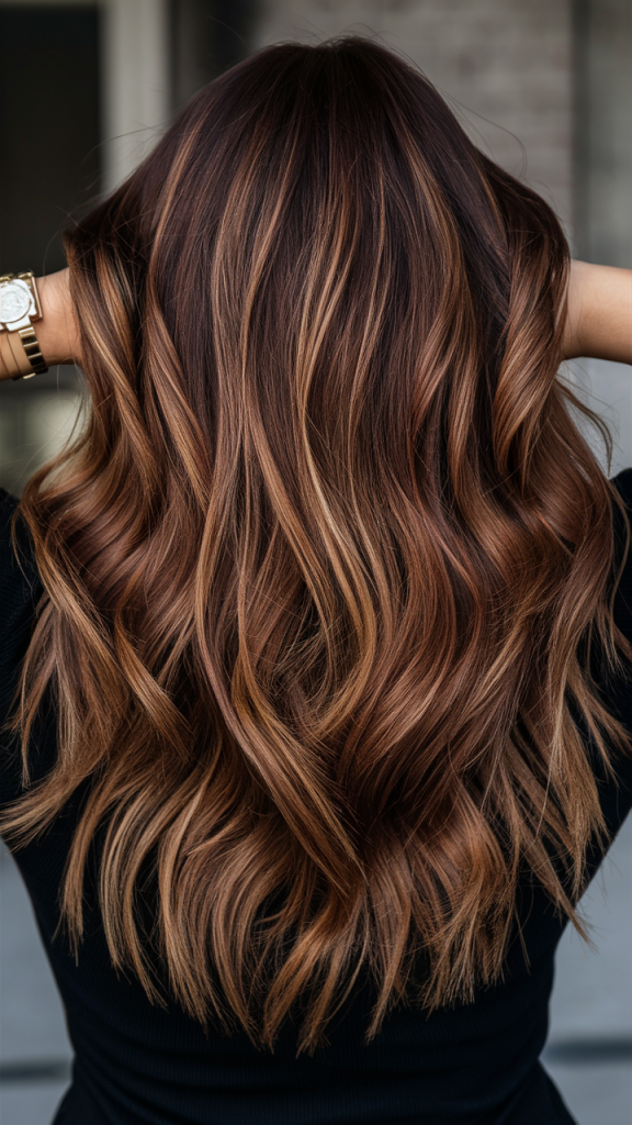Rich Chestnut Brown with Caramel Highlights