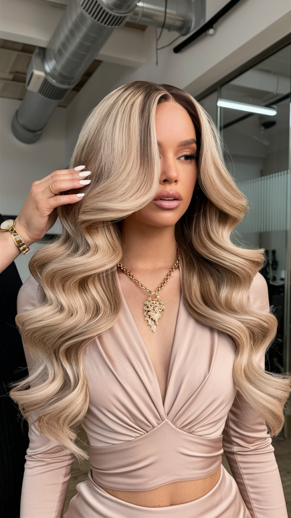 Sleek Long Waves with Ombre Blonde