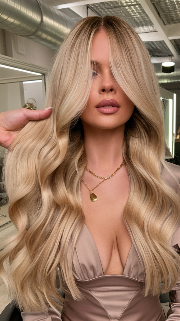Sleek Long Waves with Ombre Blonde