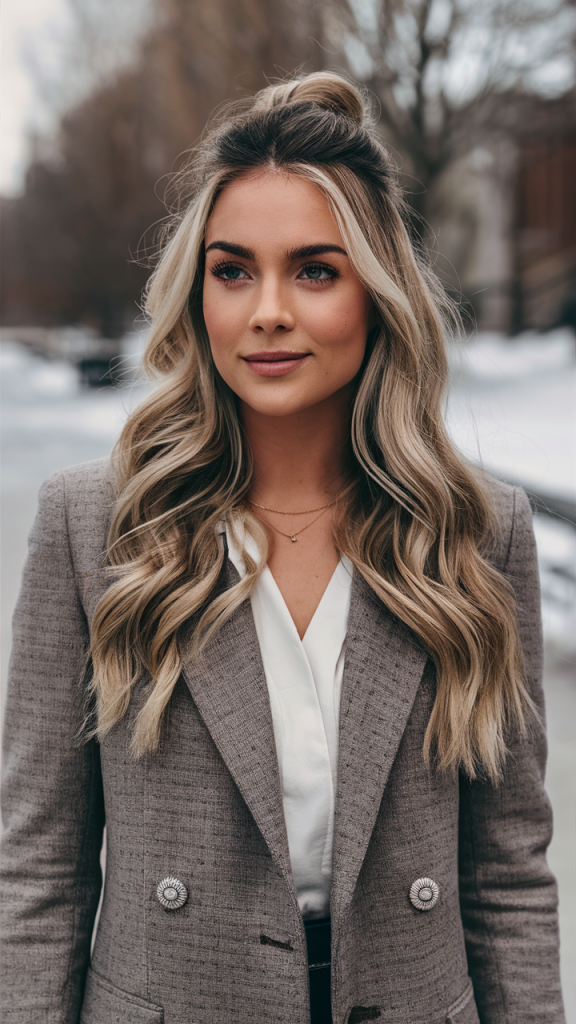 Half-Up, Half-Down with Loose Waves