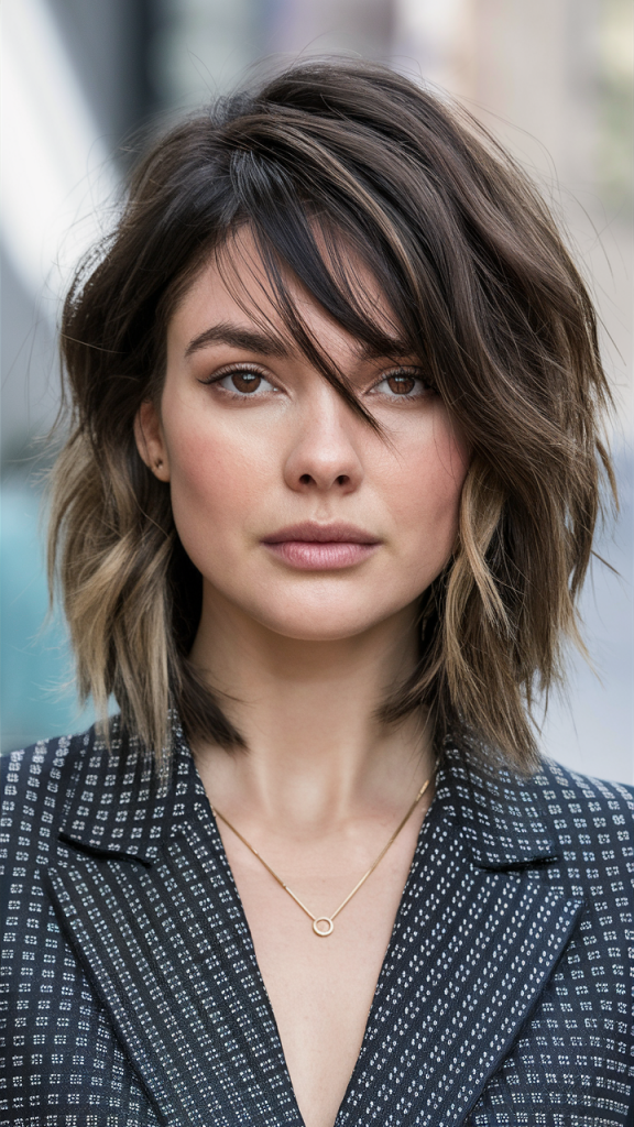 Layered Lob with Curtain Bangs