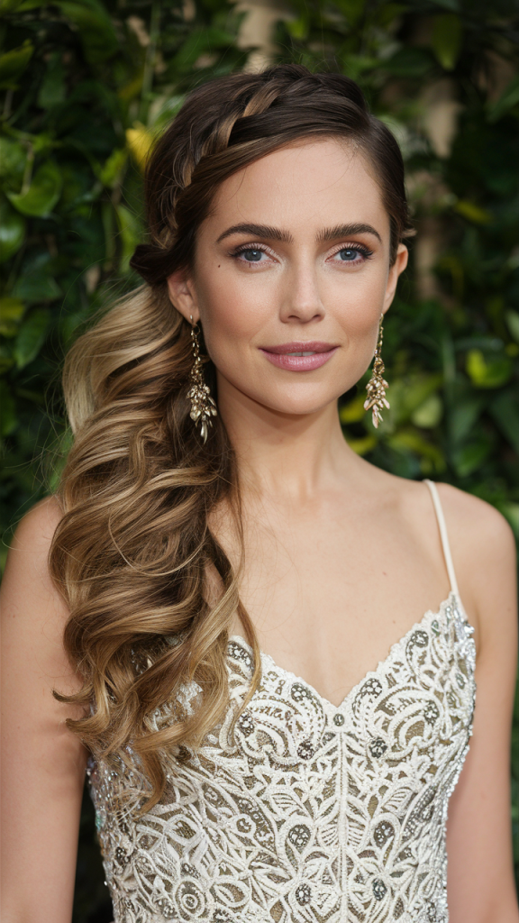 Long Loose Curls with a Side Braid