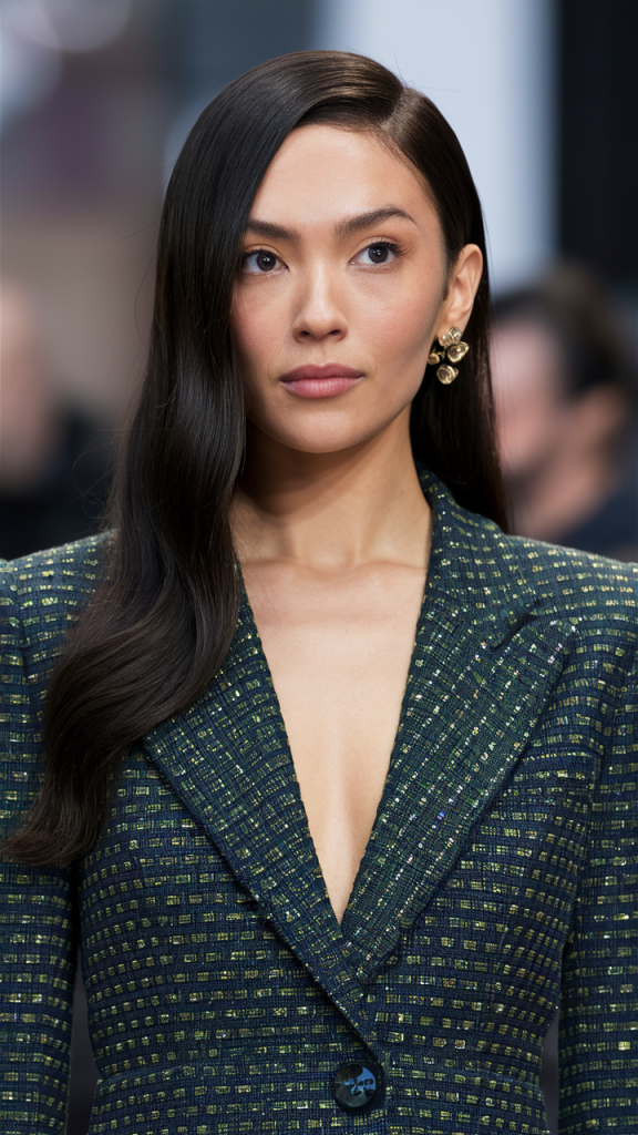 Long Sleek Hair with a Deep Side Part