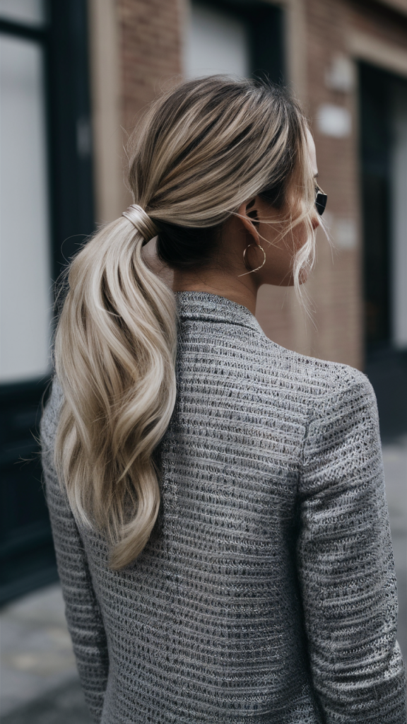 Long Sleek Ponytail with Wrapped Hair Tie