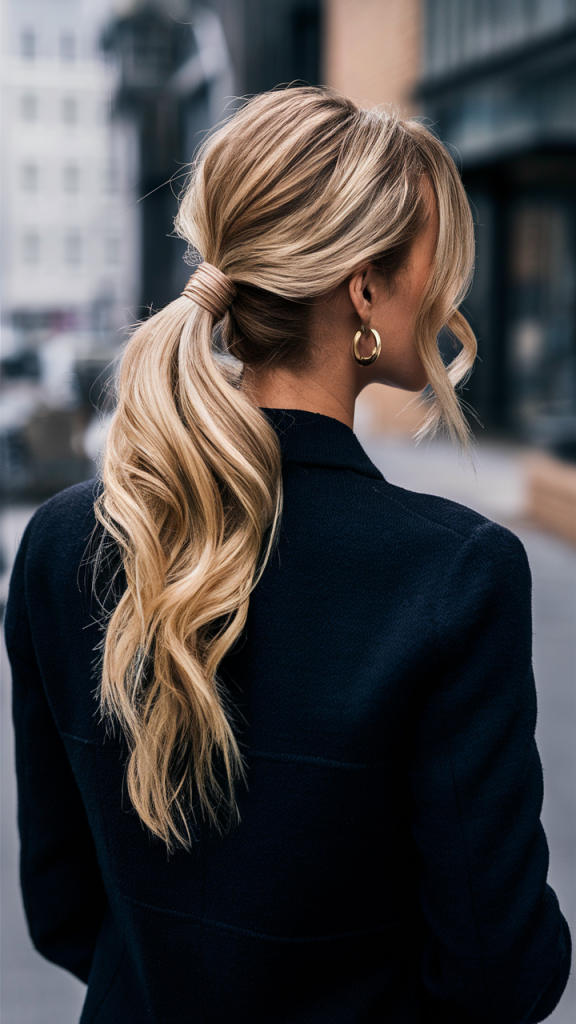 Long Sleek Ponytail with Wrapped Hair Tie