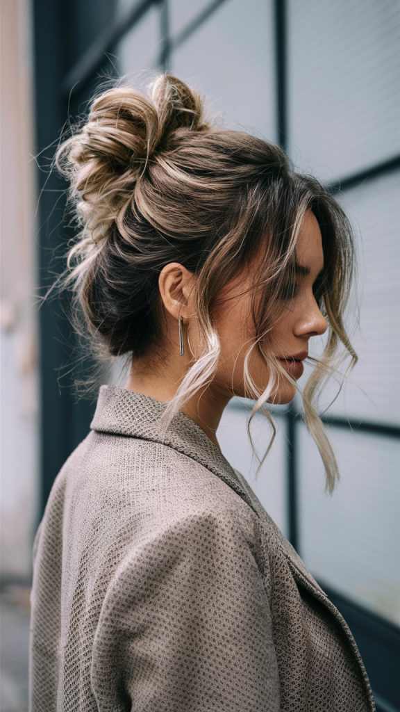 Messy Bun with Face-Framing Strands