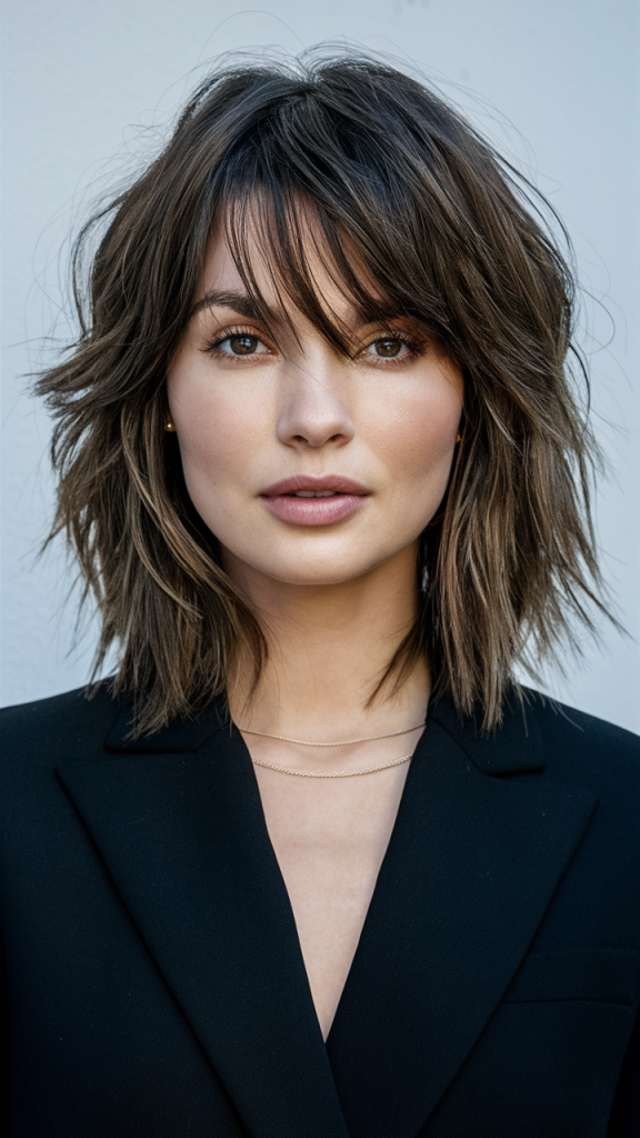 Shoulder-Length Shag with Bangs