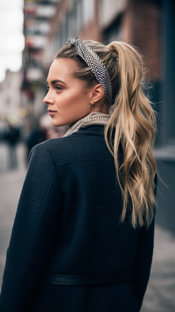 Sleek High Ponytail with Winter Accessories