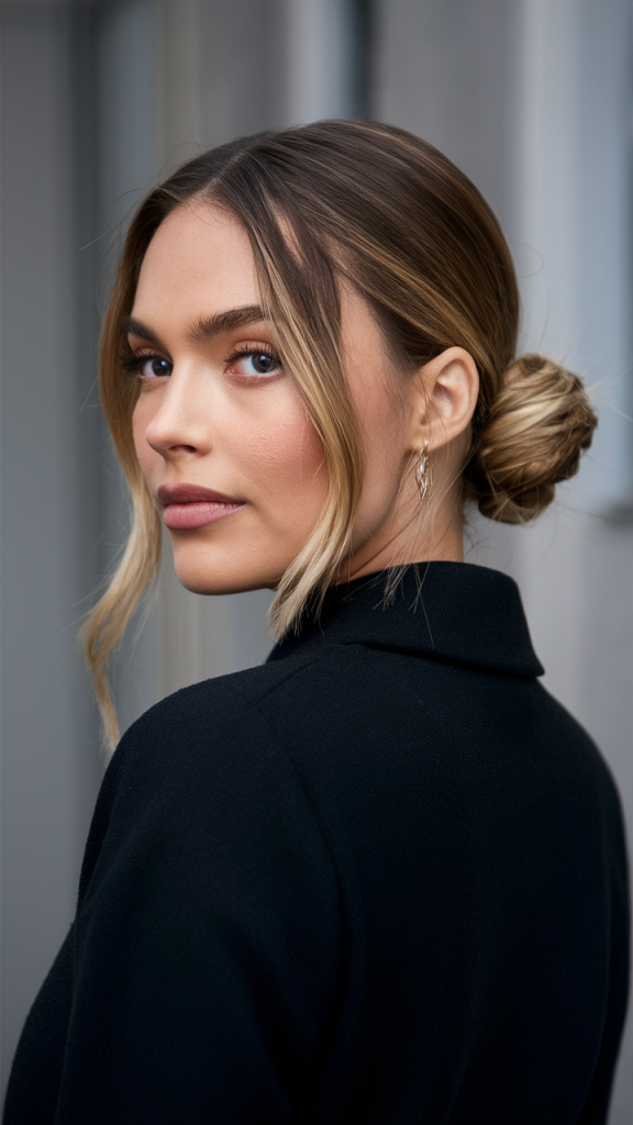 Sleek Low Bun with a Middle Part