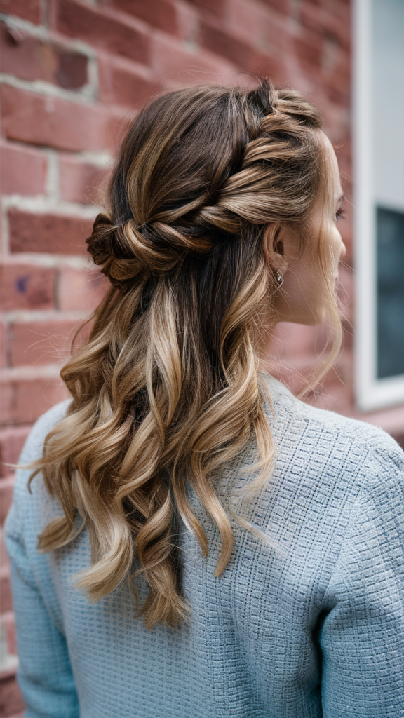 Twisted Half-Updo for Long Hair