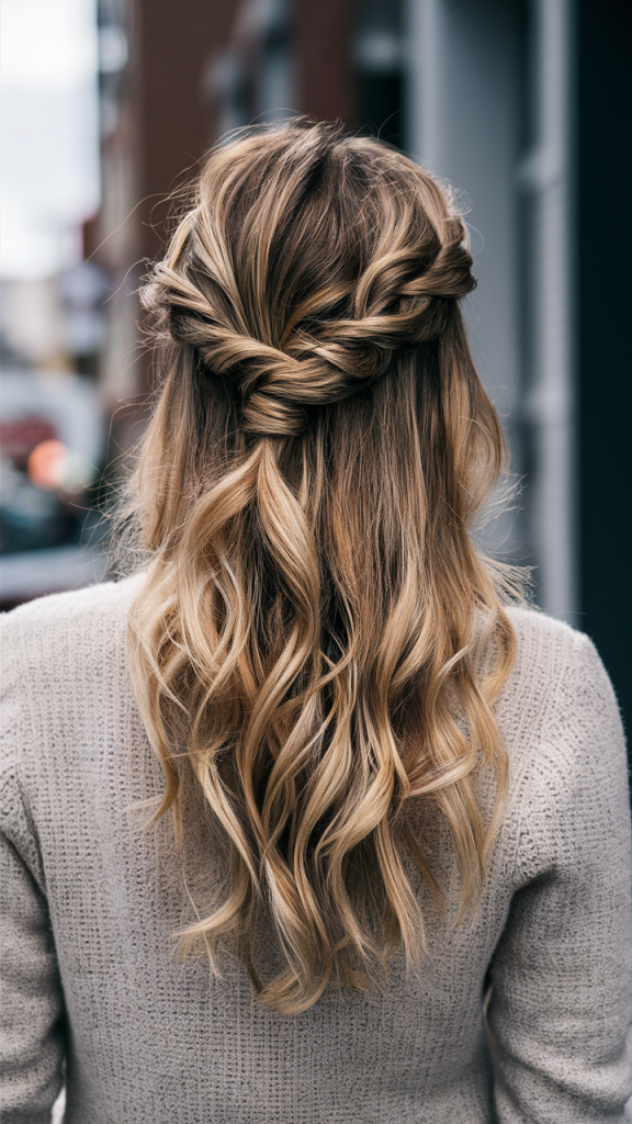 Twisted Half-Updo for Long Hair